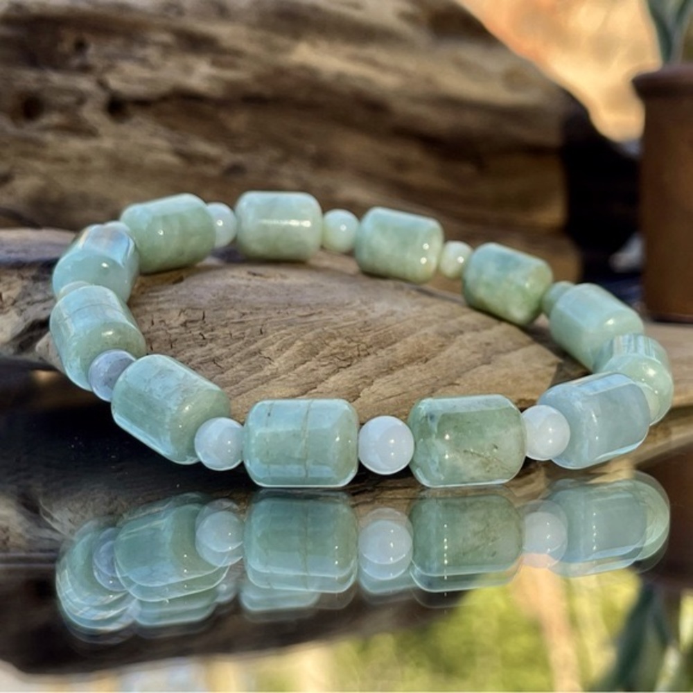Certified Burma Jadeite Cylindrical Beaded Bracelet